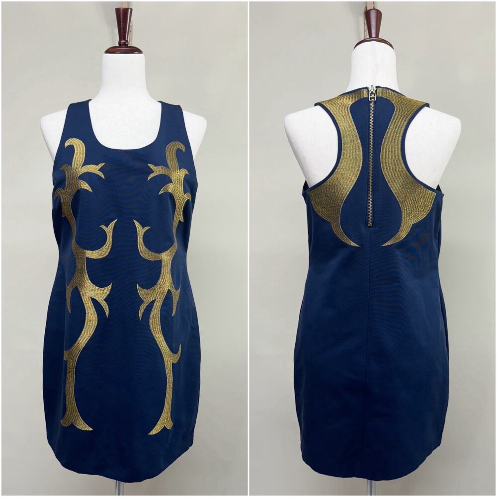 TWELVE BY TWELVE Sleeveless Mini Shift Dress Gold Embroidered‎ Racerback Size L